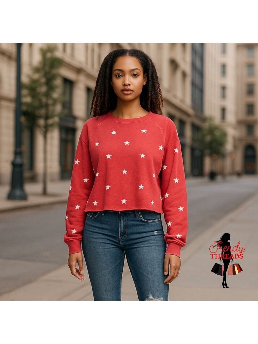 WildFox Celestial Star Cropped Sweater Oversized Small Kidcore Relaxed Red White
